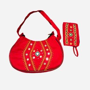 Women Ethnic Handmade Shoulder Sling Bag Hippie Traditional Red Purse Hand Bag